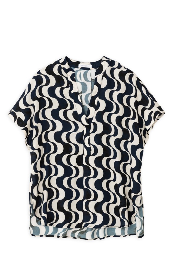 SATIN PRINT SHORT SLEEVE BLOUSE BLACK