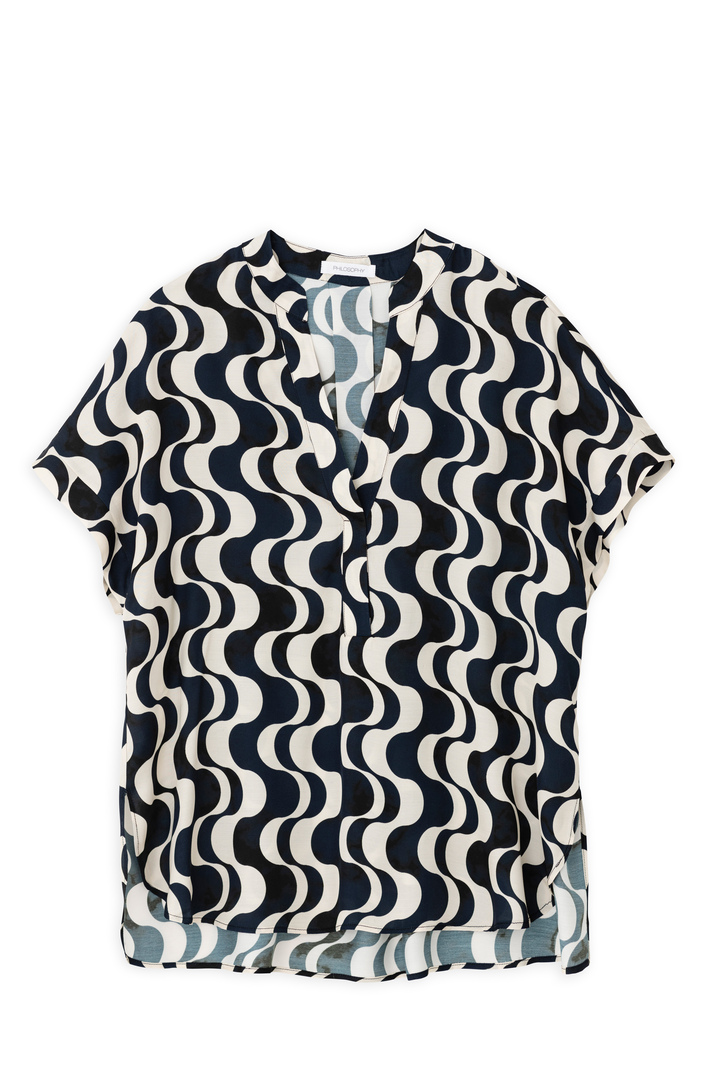 SATIN PRINT SHORT SLEEVE BLOUSE BLACK