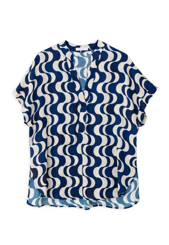 SATIN PRINT SHORT SLEEVE BLOUSE BLUE