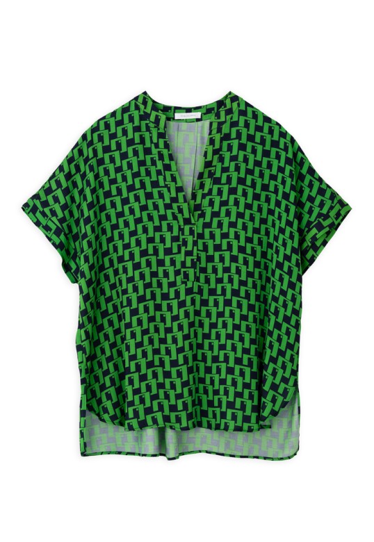 SATIN PRINT SHORT SLEEVE BLOUSE GREEN