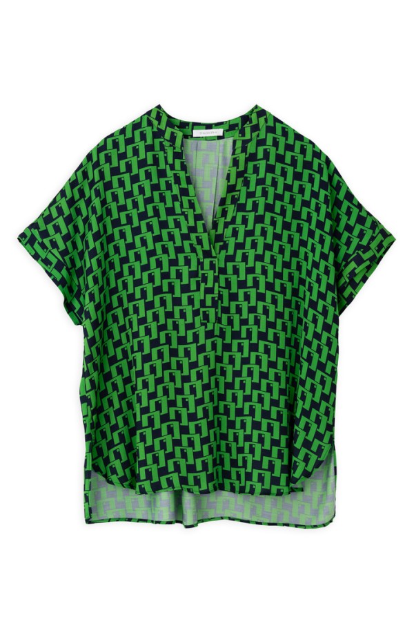 SATIN PRINT SHORT SLEEVE BLOUSE GREEN