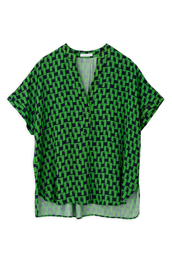 SATIN PRINT SHORT SLEEVE BLOUSE GREEN