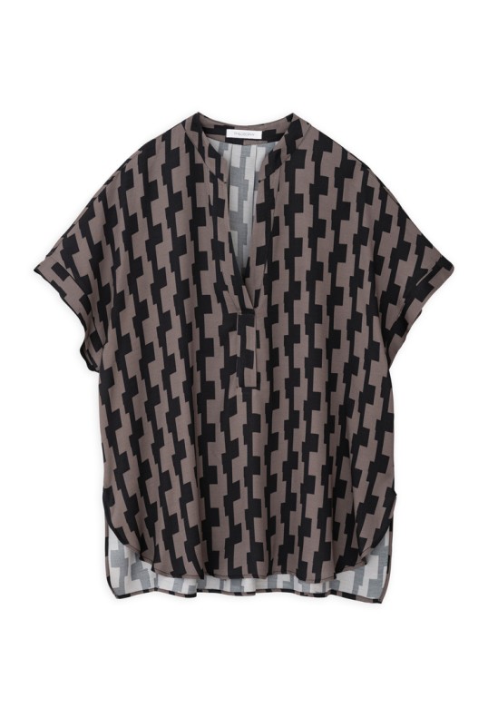 SATIN PRINT SHORT SLEEVE BLOUSE TAUPE