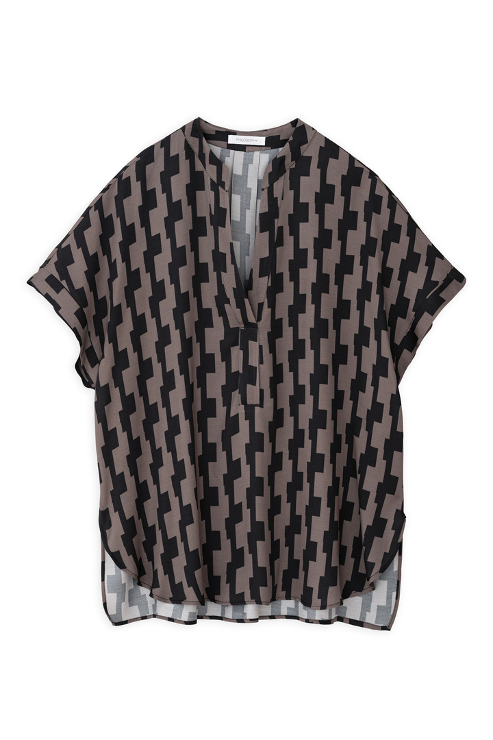 SATIN PRINT SHORT SLEEVE BLOUSE TAUPE