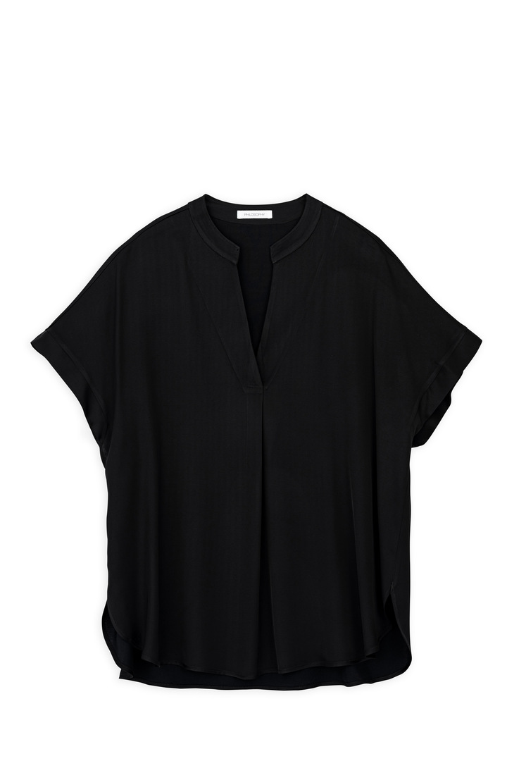 SATIN ECOVERO SHORT SLEEVE BLOUSE BLACK 