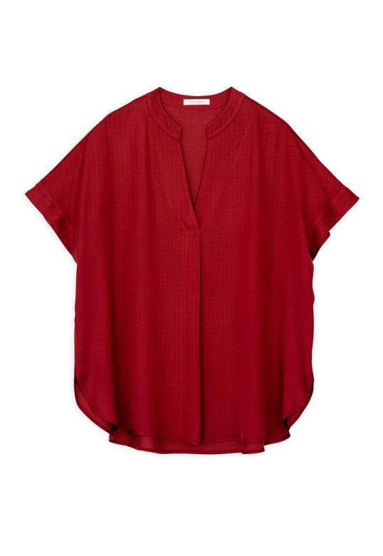 SATIN ECOVERO SHORT SLEEVE BLOUSE DARK RED
