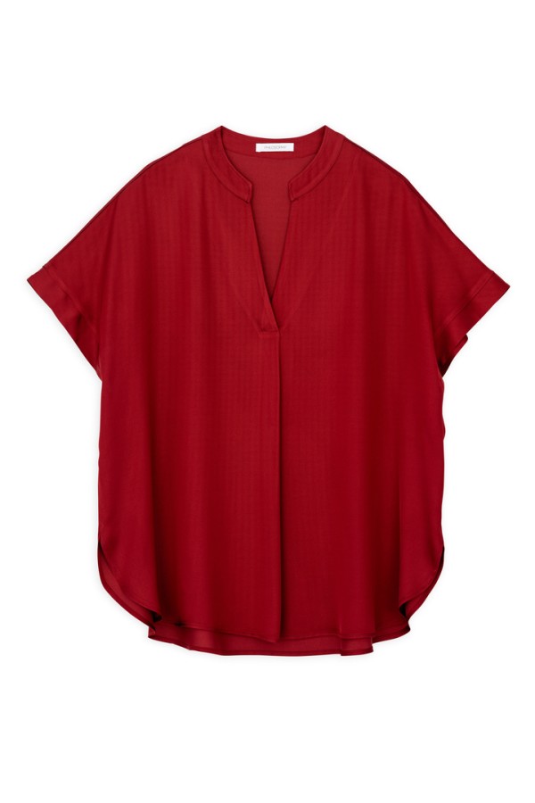SATIN ECOVERO SHORT SLEEVE BLOUSE DARK RED