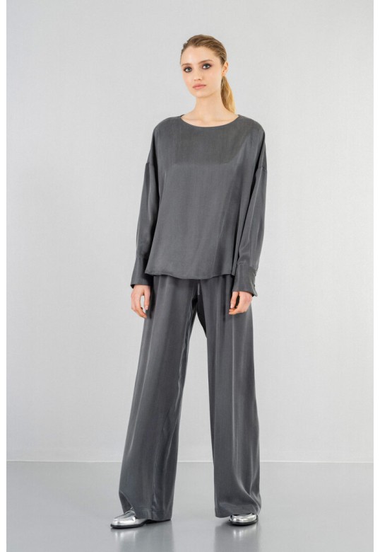 CUPRO VISCOSE OVERSIZED BLOUSE GREY