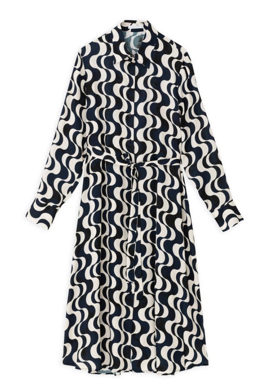 SATIN PRINT MIDI DRESS BLACK