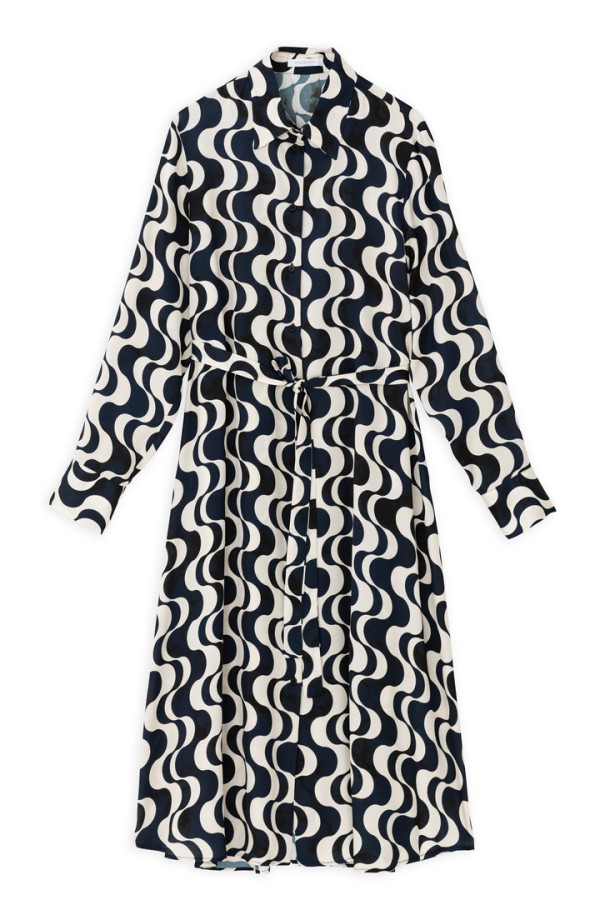 SATIN PRINT MIDI DRESS BLACK