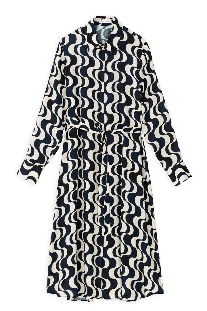 SATIN PRINT MIDI DRESS BLACK