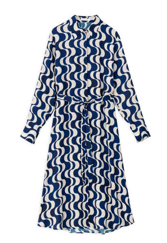 SATIN PRINT MIDI DRESS BLUE 