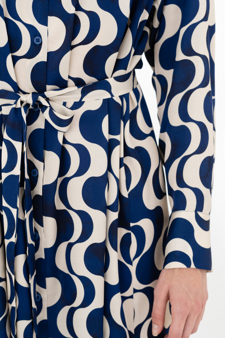 SATIN PRINT MIDI DRESS BLUE 