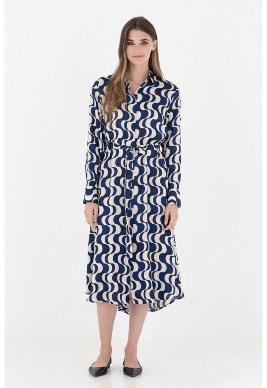 SATIN PRINT MIDI DRESS BLUE 
