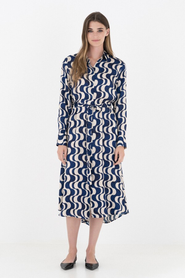 SATIN PRINT MIDI DRESS BLUE 