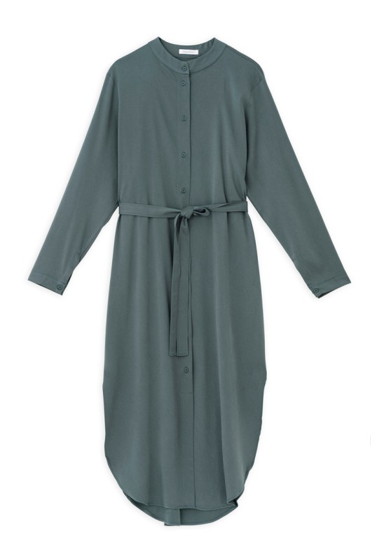 SATIN SANDWASHED SHIRTDRESS GREEN