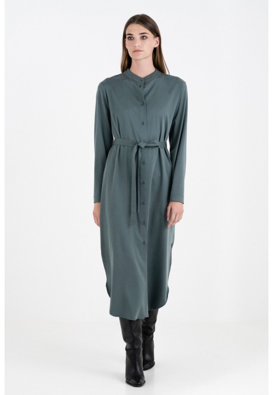 SATIN SANDWASHED SHIRTDRESS GREEN