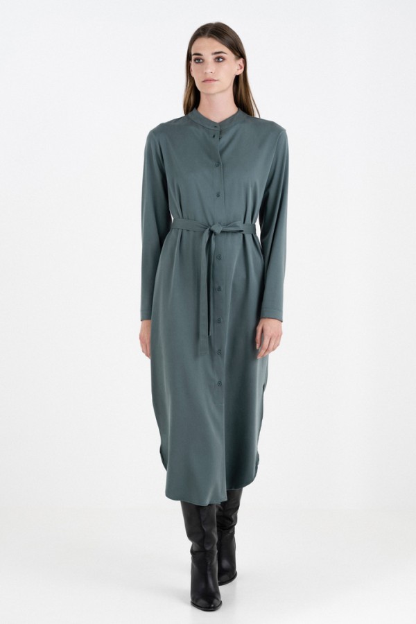 SATIN SANDWASHED SHIRTDRESS GREEN