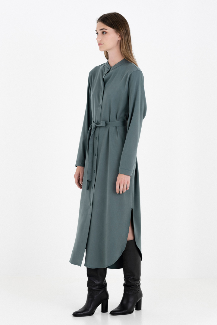 SATIN SANDWASHED SHIRTDRESS GREEN
