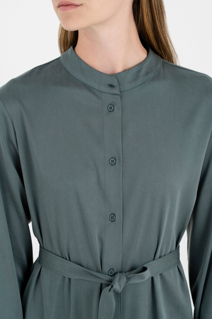 SATIN SANDWASHED SHIRTDRESS GREEN