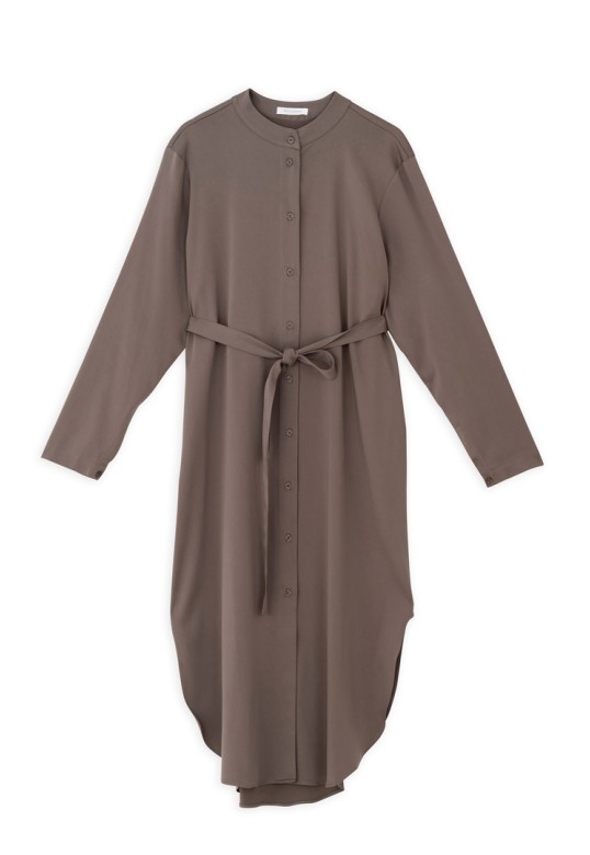 SATIN SANDWASHED SHIRTDRESS TAUPE