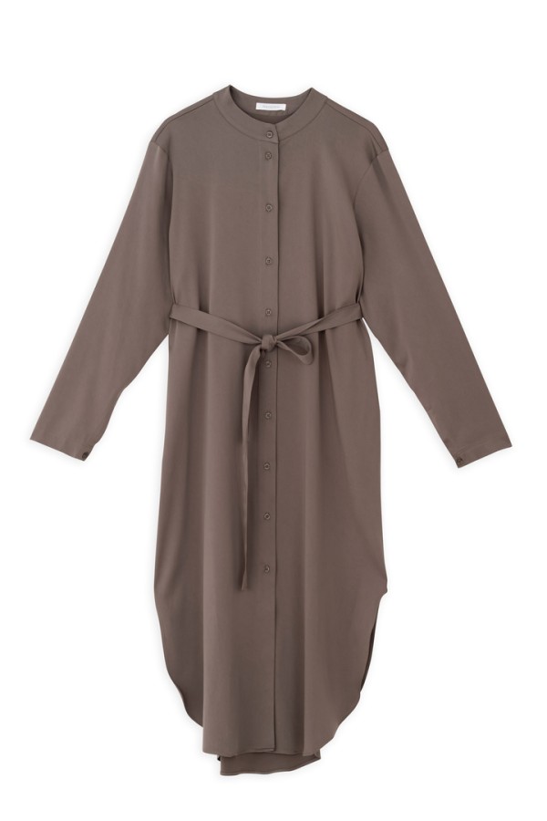 SATIN SANDWASHED SHIRTDRESS TAUPE