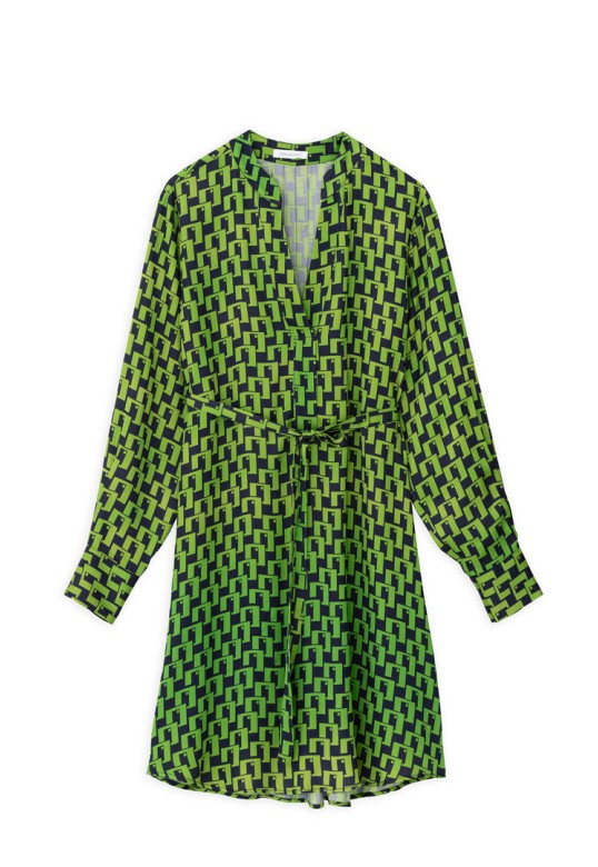 SATIN PRINT MINI DRESS GREEN