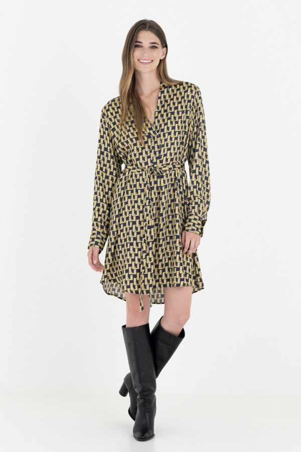 SATIN PRINT MINI DRESS YELLOW