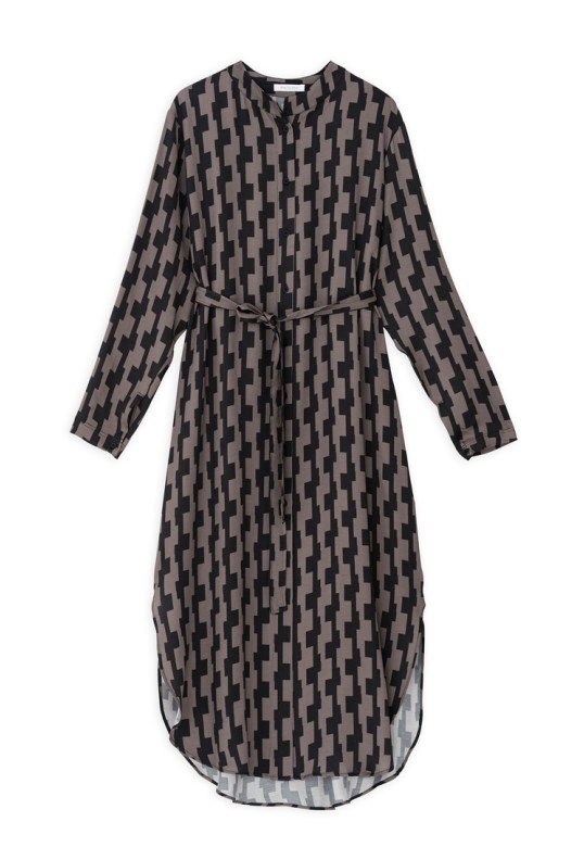SATIN PRINT SHIRTDRESS TAUPE