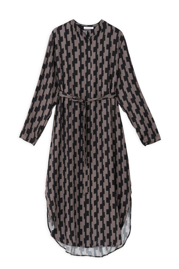 SATIN PRINT SHIRTDRESS TAUPE