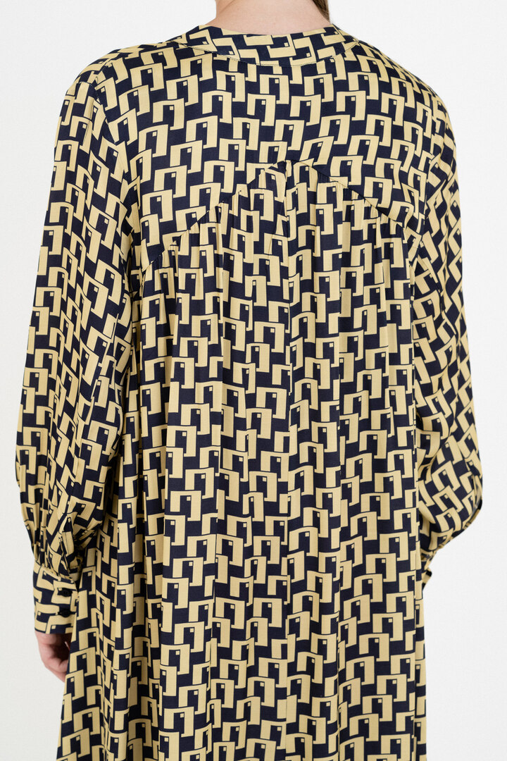 SATIN PRINT LONG SLEEVE DRESS YELLOW