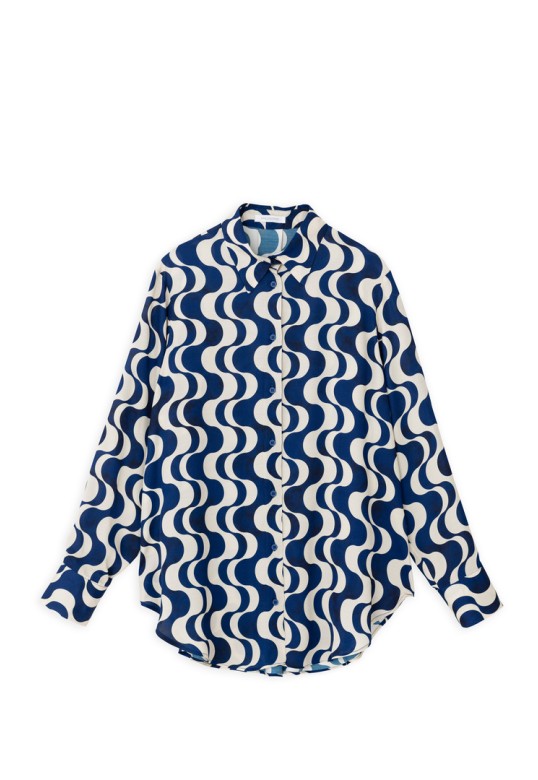 SATIN PRINT OVERSIZED SHIRT BLUE