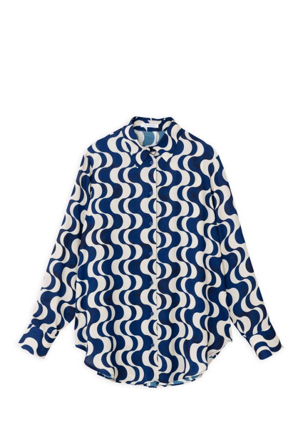 SATIN PRINT OVERSIZED SHIRT BLUE