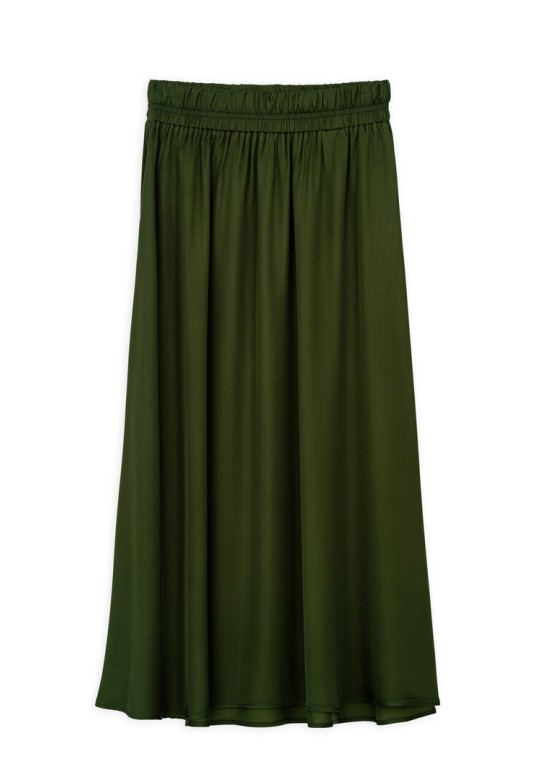 SATIN ECOVERO LONG SKIRT DARK GREEN