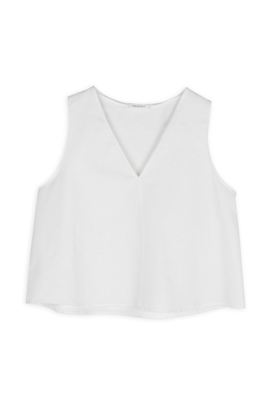 COTTON LINEN CROPPED TOP OFF WHITE