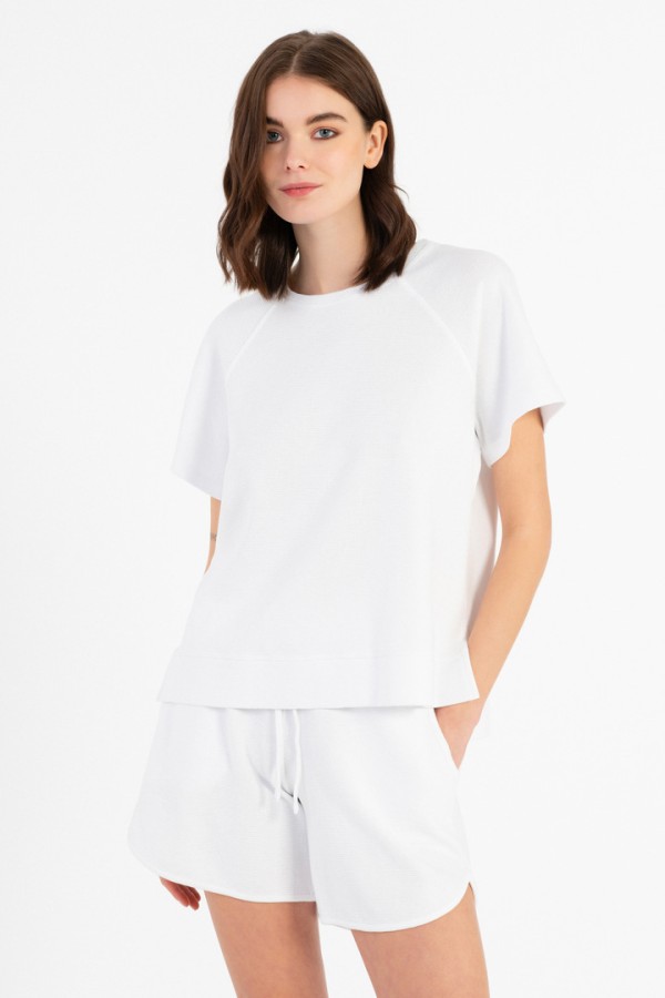 FUTTER WAFFLE SHORT SLEEVE TOP WHITE