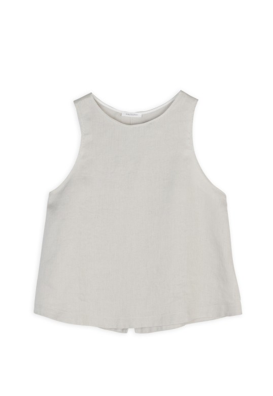 TWILL LINEN HALTER NECK CROPPED TOP  DUSTY WHITE