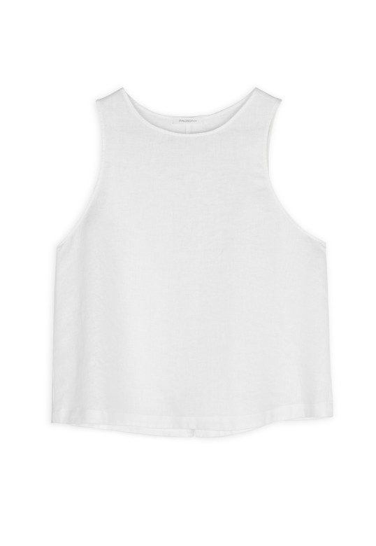 TWILL LINEN HALTER NECK CROPPED TOP WHITE