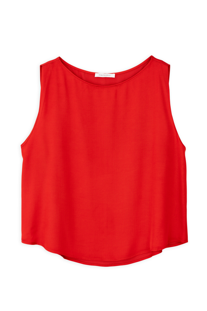 SATIN ECOVERO SLEEVELESS CROPPED TOP RED