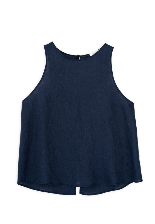 LINEN HALTER NECK DARK BLUE