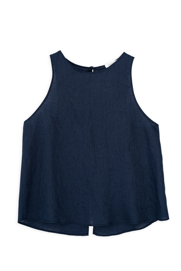 LINEN HALTER NECK DARK BLUE