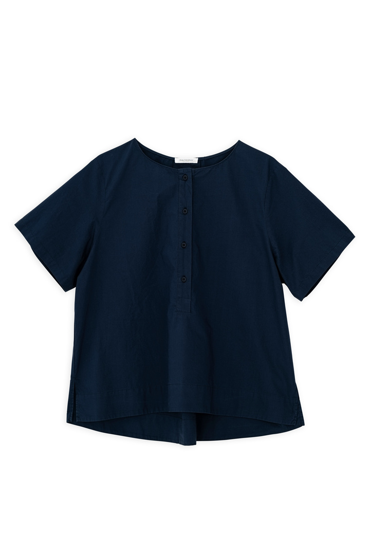 POPLIN SHORT SLEEVE TOP DARK BLUE