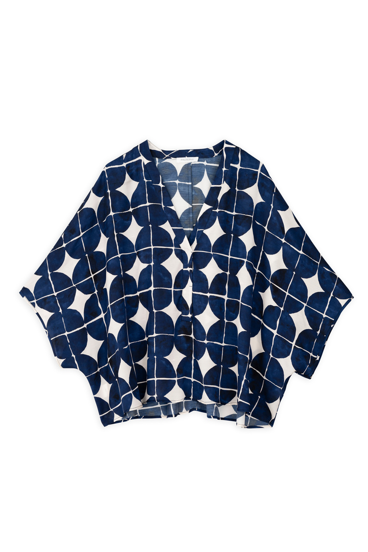 SATIN PRINT OVERSIZED BLOUSE DARK BLUE