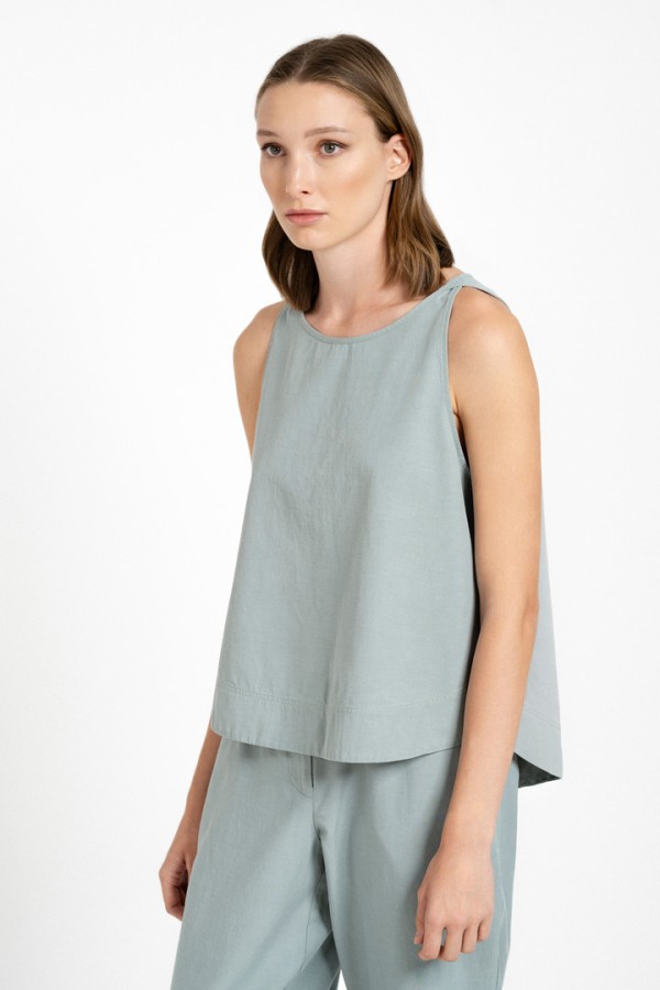 COTTON LYOCELL CROPPED TOP BLUE SAGE
