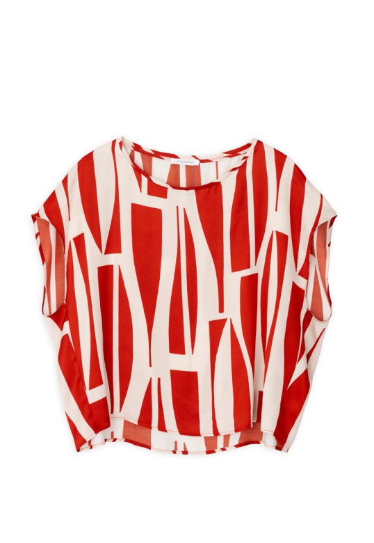 SATIN PRINT CROPPED TOP RED