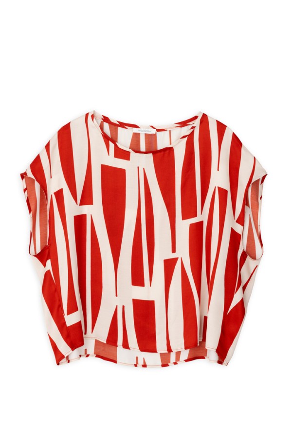 SATIN PRINT CROPPED TOP RED