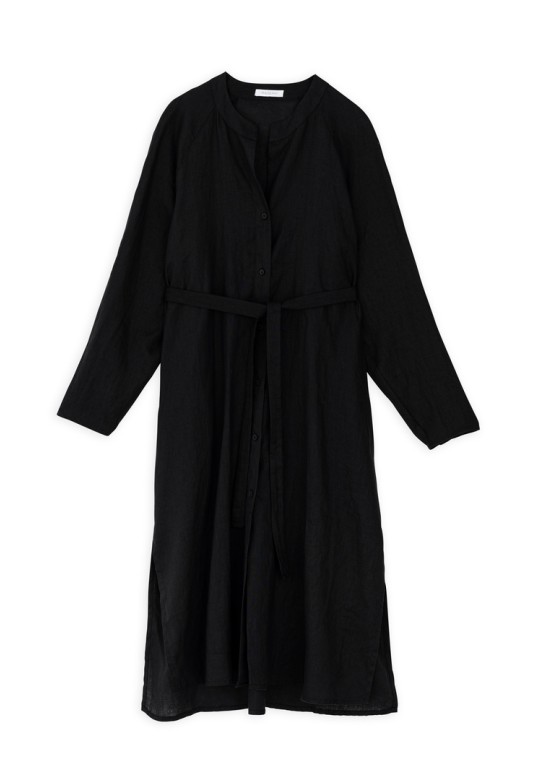 LINEN LONG SLEEVE DRESS BLACK