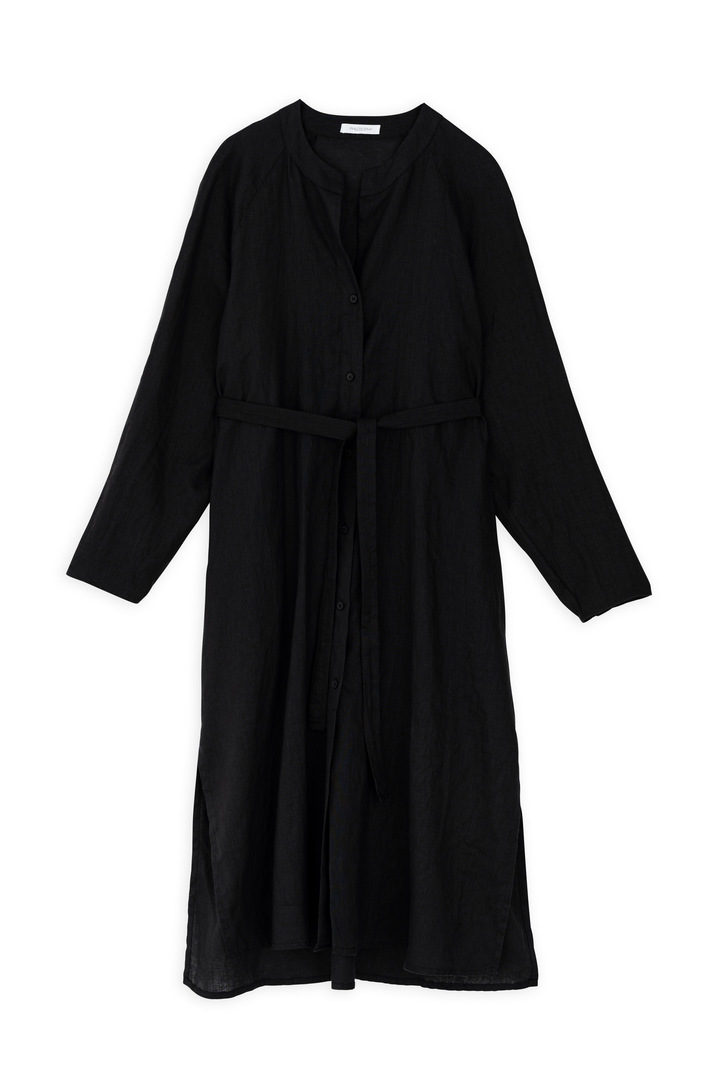 LINEN LONG SLEEVE DRESS BLACK