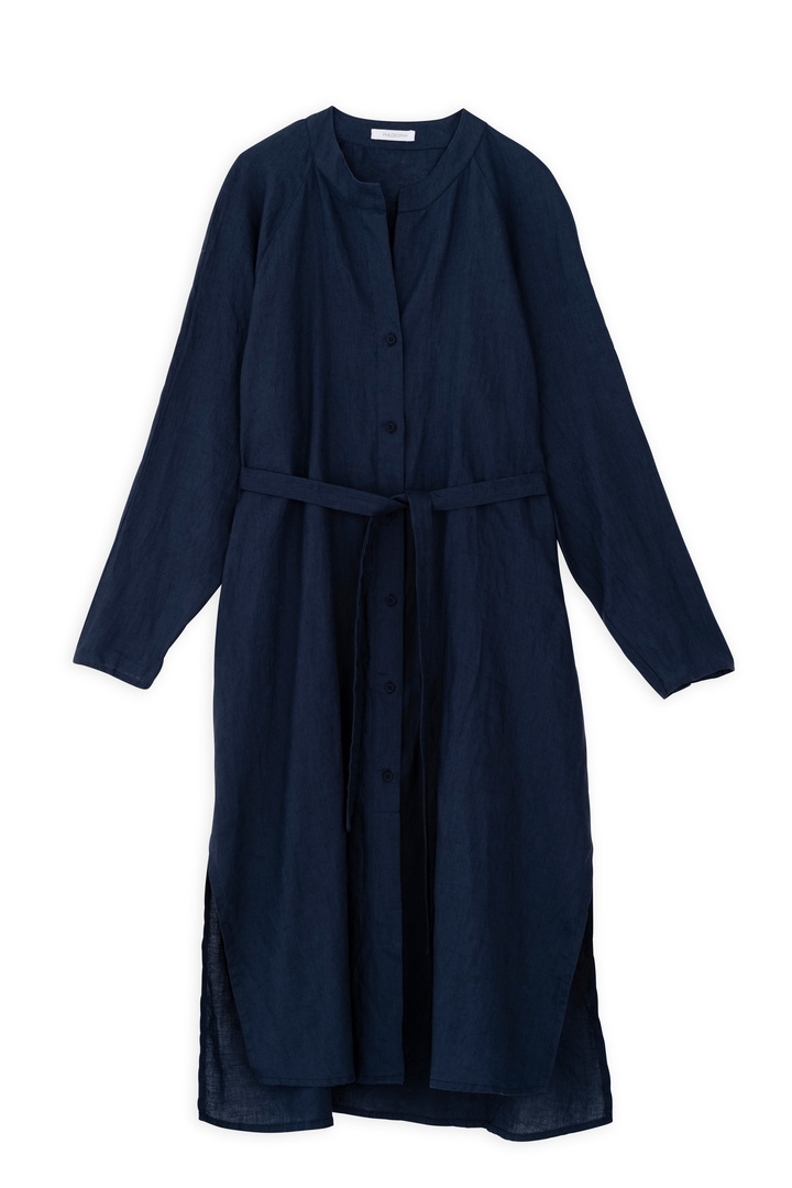 LINEN LONG SLEEVE DRESS DARK BLUE