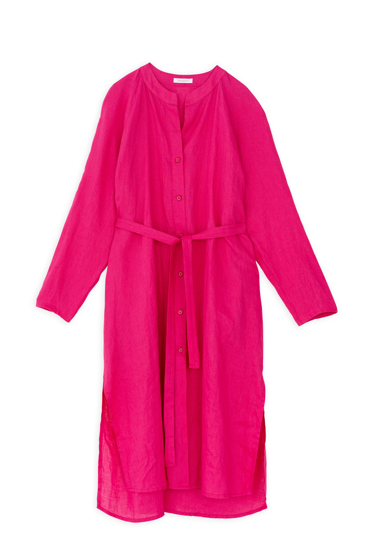 LINEN LONG SLEEVE DRESS FUCSHIA